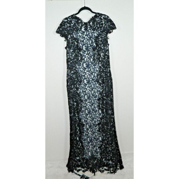 Tadashi Shoji Dress Size 16 Blue Black Lace Illusion‎ Mother of the Bride - Picture 5 of 13